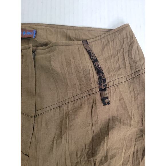 Double Jeu Crop Trouser Pants Womens S/M Crinkle Bohemian Boho Hippie Brown Rare - Picture 5 of 11